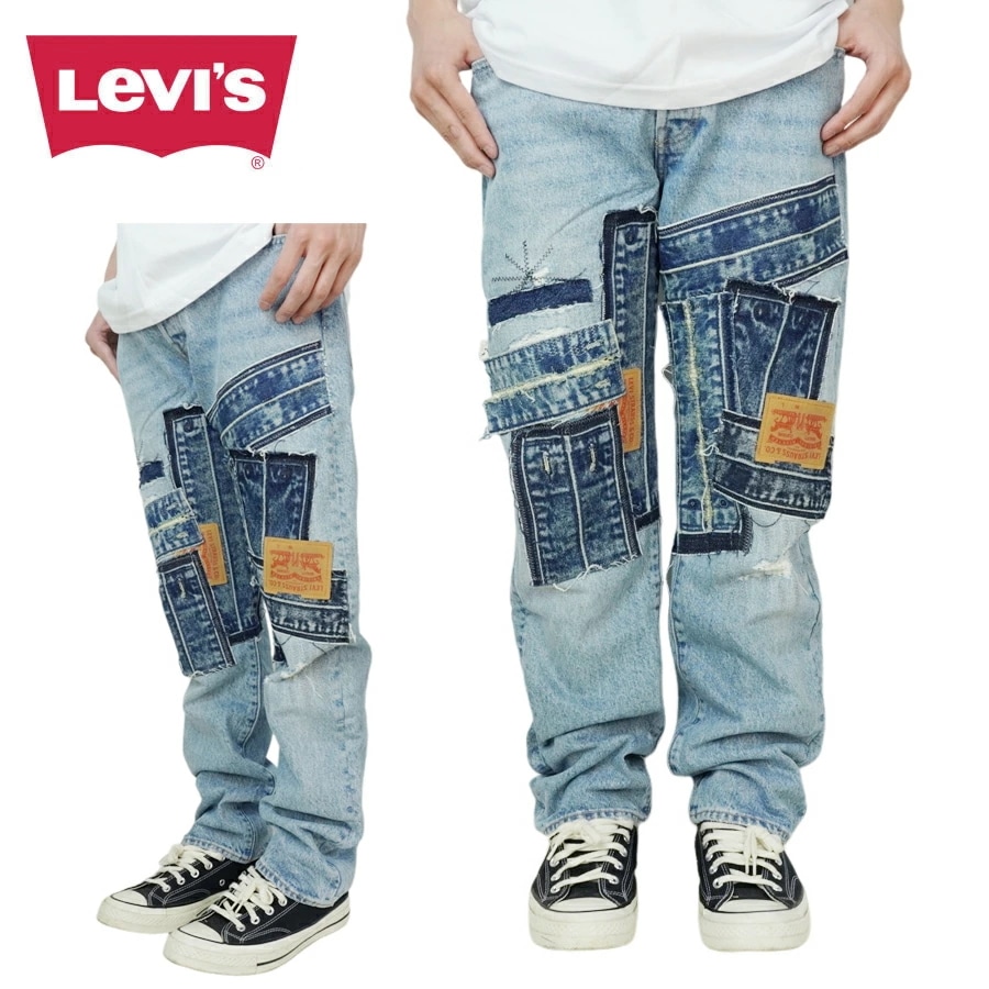 メンズ デニムパンツリーバイス LEVISプレミアム 501 オリジナル PREMIUM 501 ORIGINALPATCHWORK DENIM パッチワーク カスタ