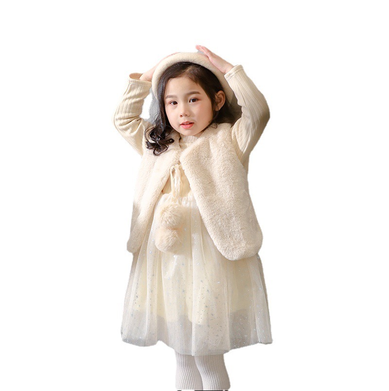 男性に人気！ 子供のおしゃれなワンピース 冬服 毛のベストセット ワンピース+ベス スカート 厚さを増す ワンピース・ドレス