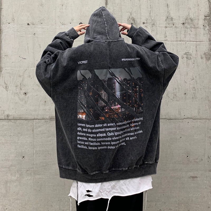 アメリカンヴィンテージセーターメンズ秋春ハイストリートヒップスターオン服フード付きジャケット