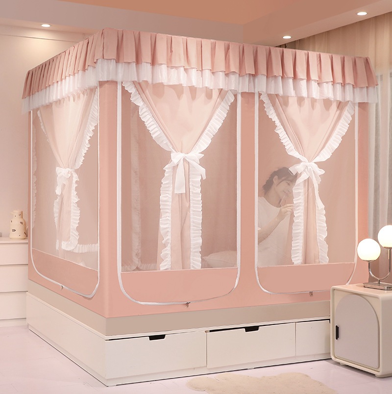 6枚のオープンドアシートベッド蚊網3ドアシェードパレスバックボトムスクエアテント家庭用ベッドルームモスキート蚊換えペイントブラケット