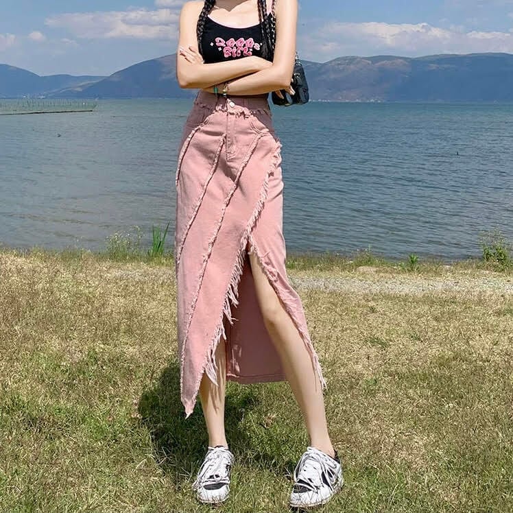 スカート ミモレ丈スカート デニムスカート レディース ミモレ丈 デニム スリット フロントスリット ハイウエスト スリム 細身 かわいい 大人可愛い 大人かっこいい 大人女子 おしゃれ お洒落 きれ