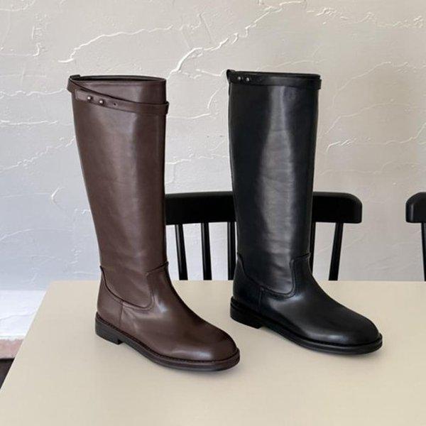 女性カジュアルベーシックラインベルトロングブーツ
