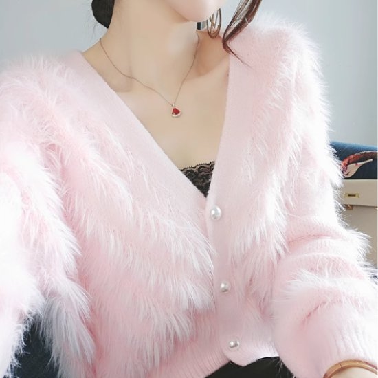 ニットカーディガン レディース カーディガン モヘア ファー Ｖネック 柔らかい ソフト パールボタン Ｖネック 長袖 パステルカラー カジュアル お出かけ おしゃれ フェミニン 女性