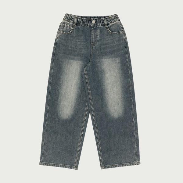 행텐틴즈 동백01 백 밍크 퍼 풀밴딩 세미와이드 데님팬츠_더스티블루 14540-055 (S42510211)