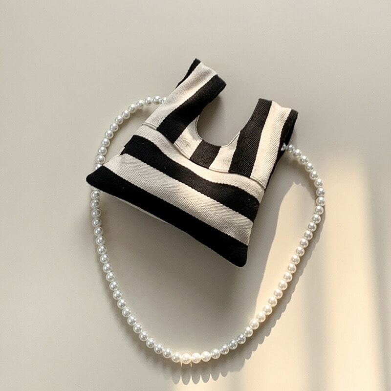 ショルダーバッグ 斜めがけ カジュアル ボーダー柄 パール 韓国 ファッション 雑貨 かわいい おしゃれ 北欧 送料無料 [K] (T)