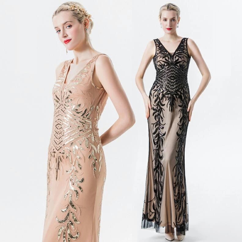 スパンコールドレス ロング丈ドレス ジャンパースカート タイトドレス Vネック ラテンダンス衣装 パーティードレス モダンドレス ミモレ丈 ダンスドレス レディース 社交ダンスウェア モダンダンス 舞