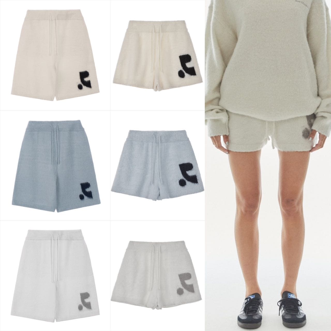 HAIRY KNIT SHORTS_IVORY/SKY BLUE/ GREY