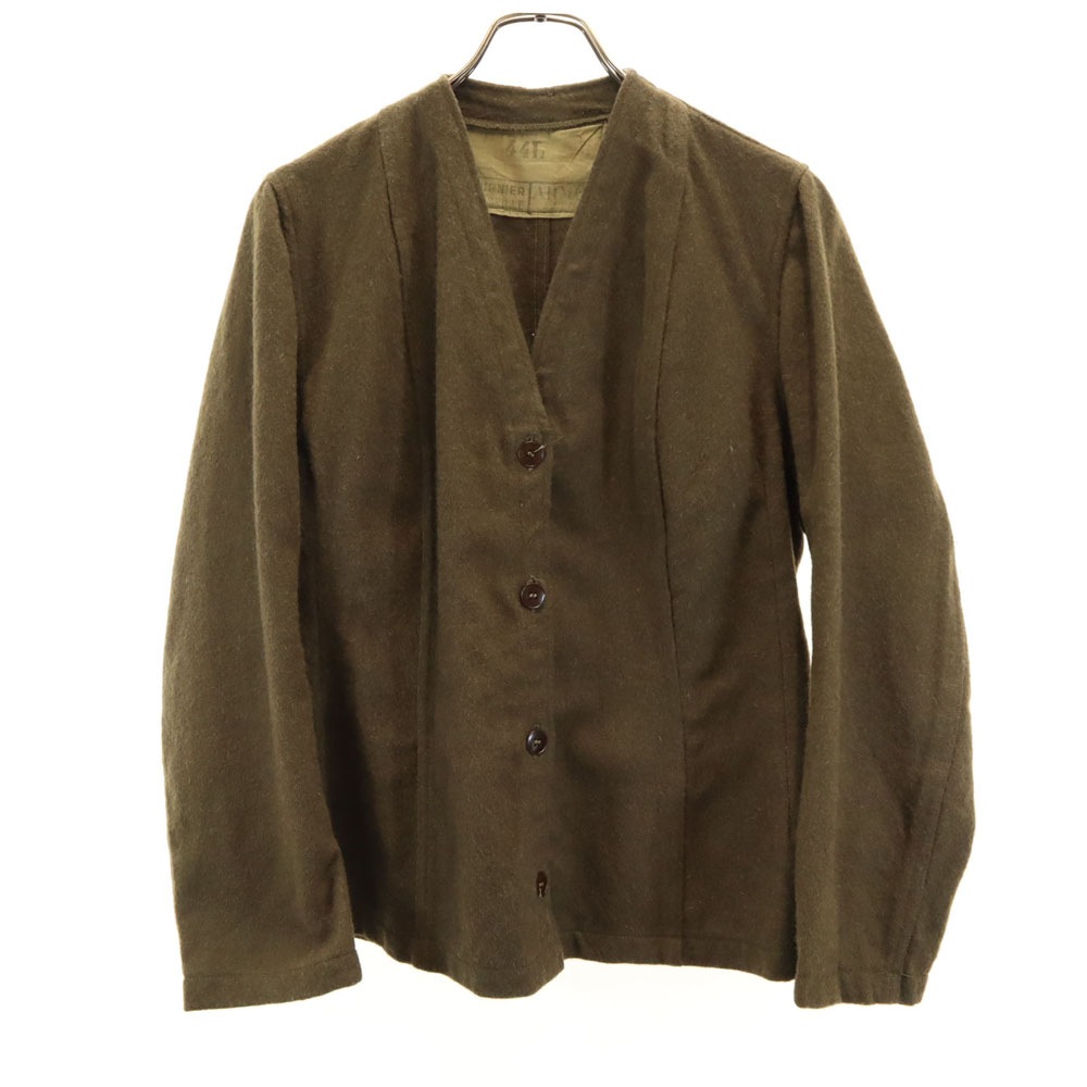 フランス軍 50s ヴィンテージ Vネック ウールジャケット 44L カーキ FRENCH ARMY レディース