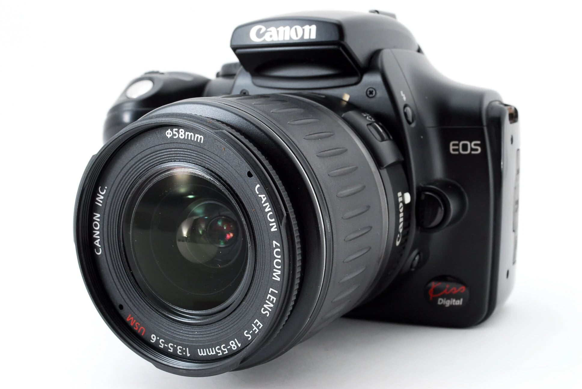 【中古】キヤノン Canon EOS Kiss Digital レンズキット ブラック 美品 ストラップ付き