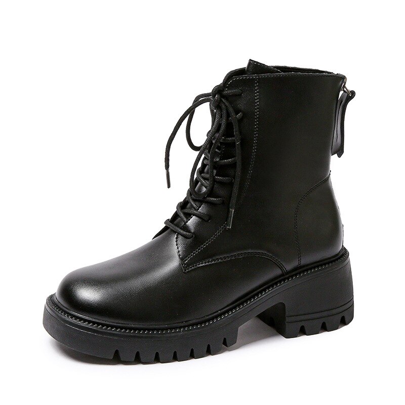 本革女性英倫小柄厚底シングルブーツ百合ショートブーツギャザースリムブーツ