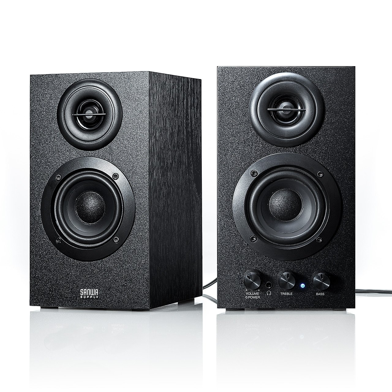 サンワダイレクト PCスピーカー 有線 3.5mm 木製 16W アンプ内蔵スピーカー ブックシェルフ型 400-SP068