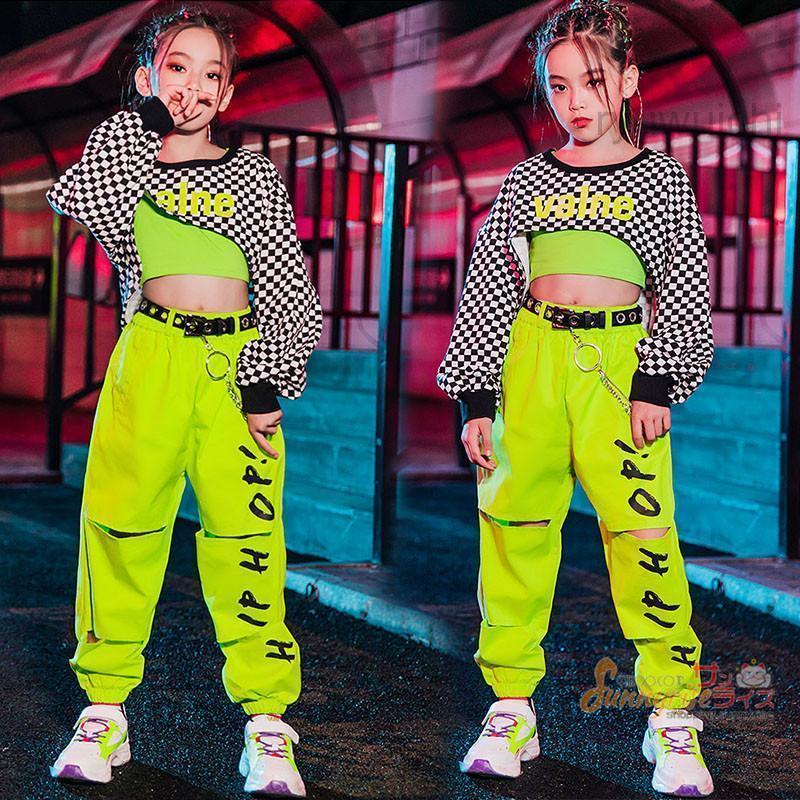 ダンス衣装 ヒップホップ 女の子 黒白 長袖 トップス 緑 ベスト パンツ へそ出し 派手 K-POP 韓国 ステージ衣装 応援団 練習着 体操服 発表会 hiphop 演出服 4,555円