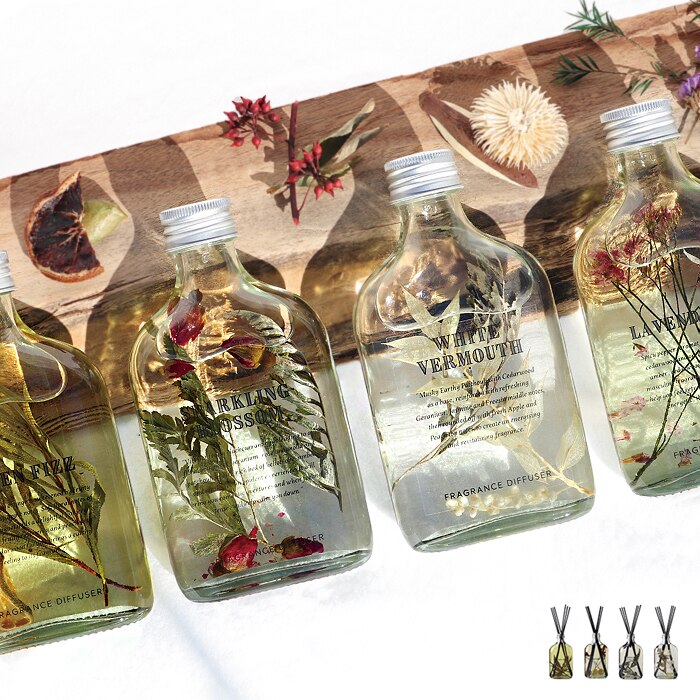 ボタニカルボトルズ リードディフューザー 180ml 2点セット フレグランス ディフューザー 芳香剤 ガラスボトル 部屋 トイレ 寝室 ボタニカル スティック ドライフラワー シンプル
