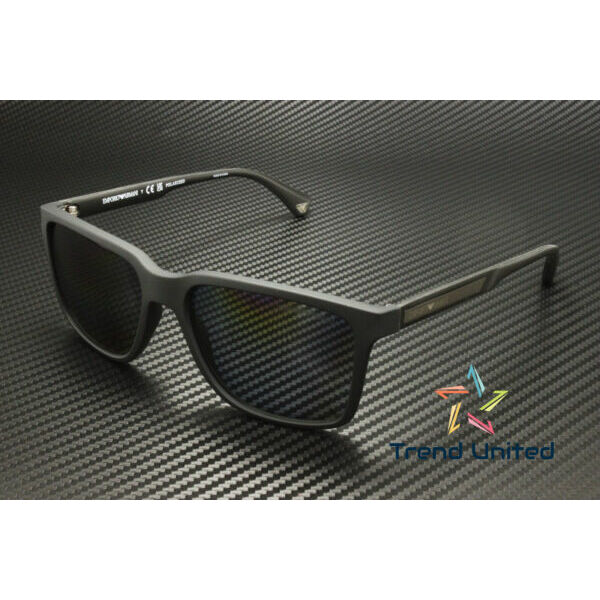サングラス EMPORIO ARMANIEA4047 506381 Black Rubber Polarized Grey 56 mm Mens Sunglasses