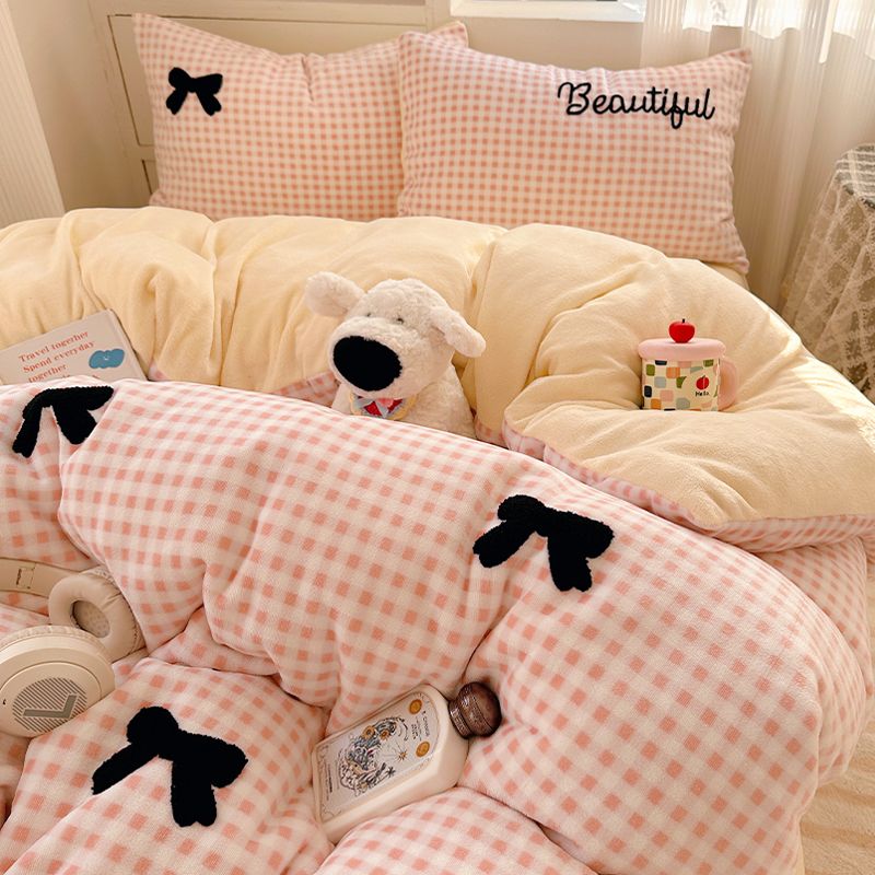 2024ミルクレープ4点セット厚手サンゴレープ布団カバー保温女子ベッドシングル寮3点セットベッド 5,299円