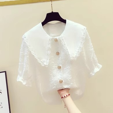 シャツ スプライシング 半袖 レース シフォン かわいい 大人可愛い きれいめ シンプル カジュアル 大人 上品 おしゃれ お洒落 かっこいい レトロ 大人女子 こなれ感 ラフ ラブリー キュート