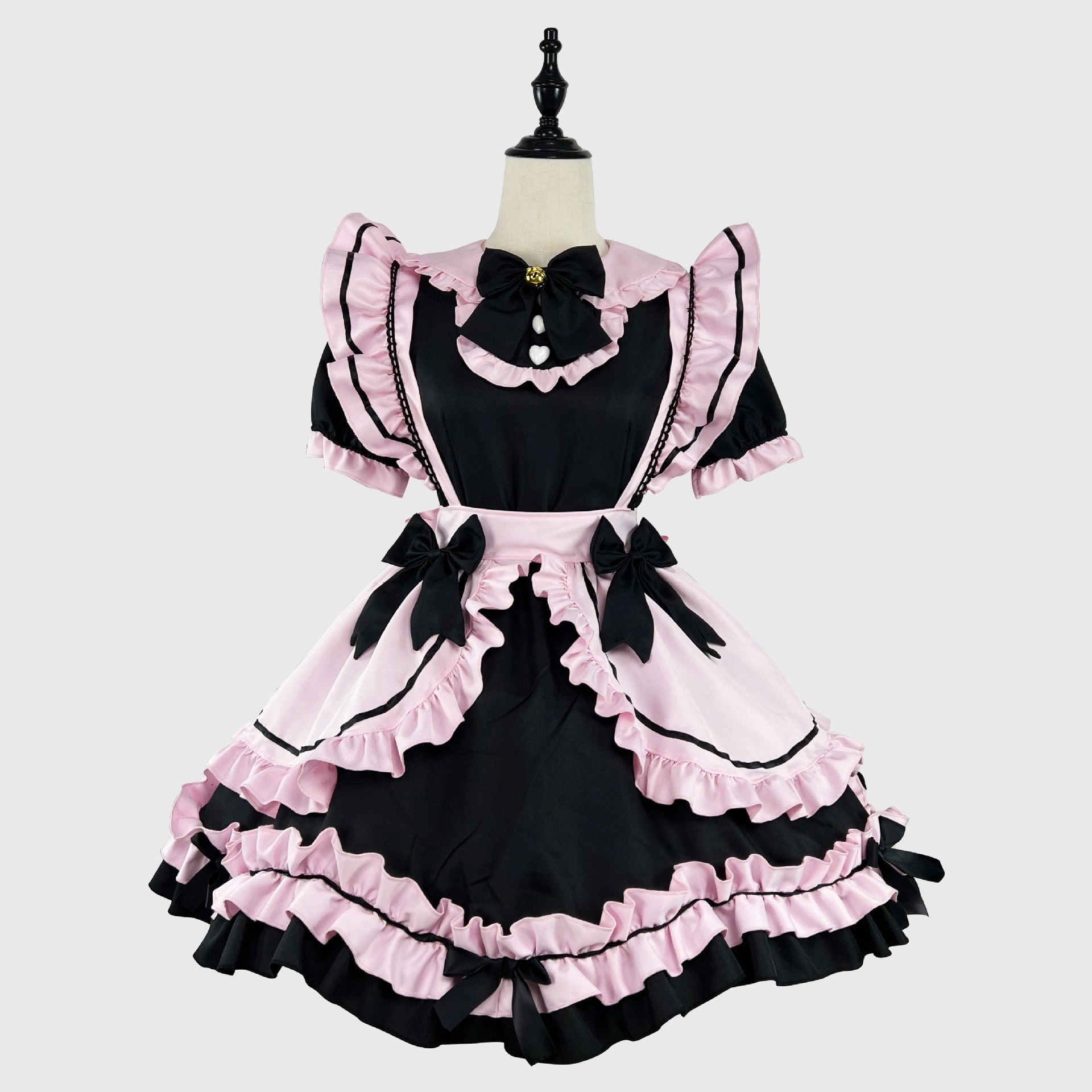 ロリータ新しいロリータブラックパウダーメイド服コス甘い女の子かわいい猫の弓ソフトガールズスーツ