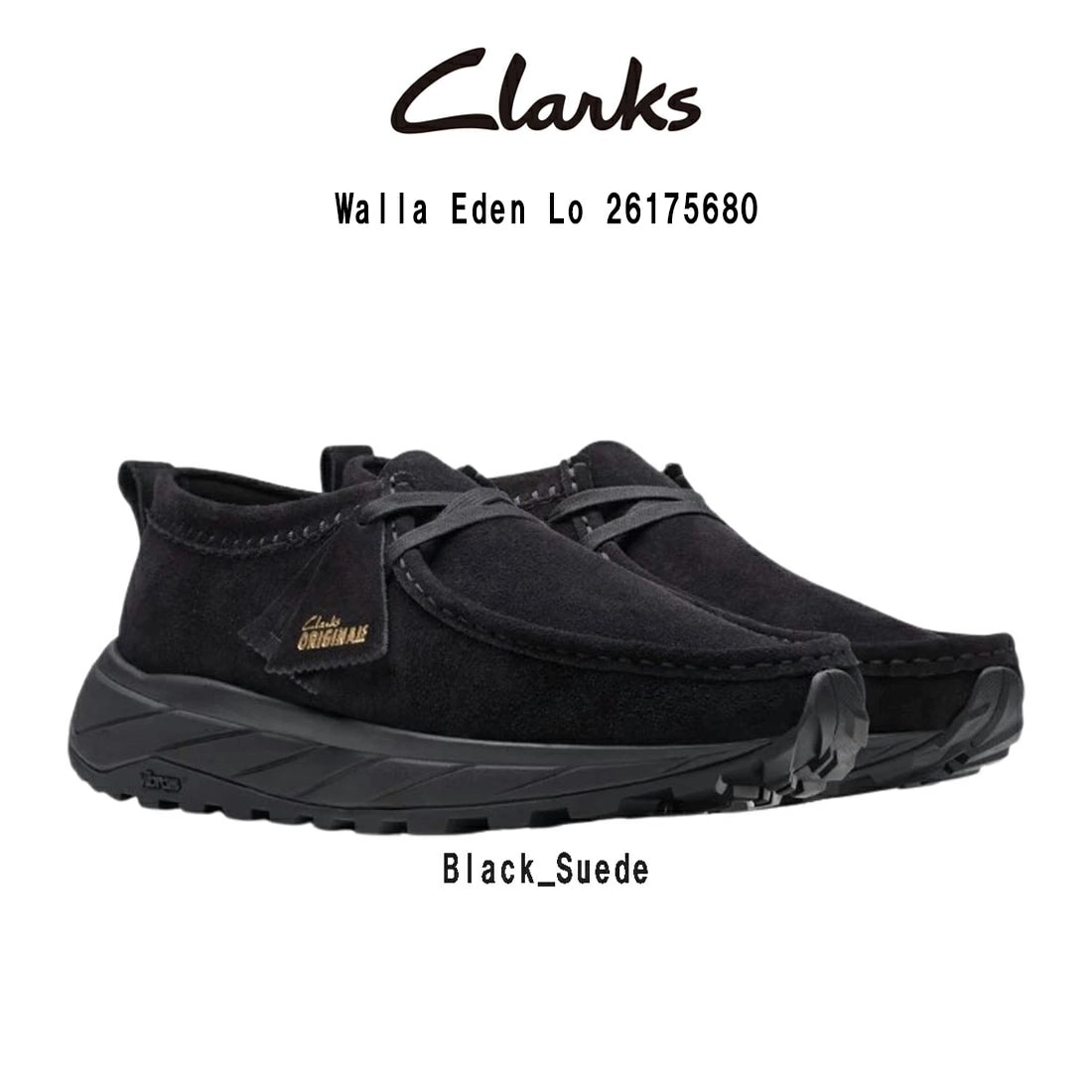 CLARKS ワラ エデン ロー スニーカー モカシン シューズ ブラック スエード ビブラム レースアップ メンズ Walla Eden Lo 26175680