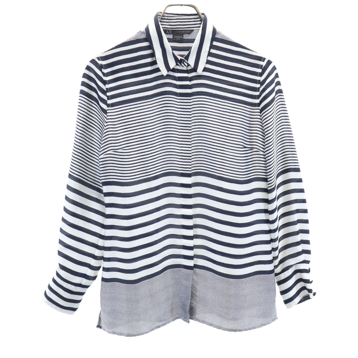 ボーダー柄 長袖 シャツ XS ホワイト レディース 古着