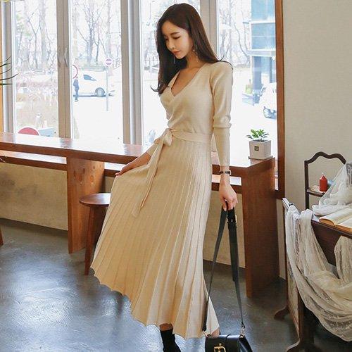 キャバドレス ナイトドレス ロングドレス ニットワンピース カシュクール ハイウエスト 長袖 レディース グラシア 5,528円