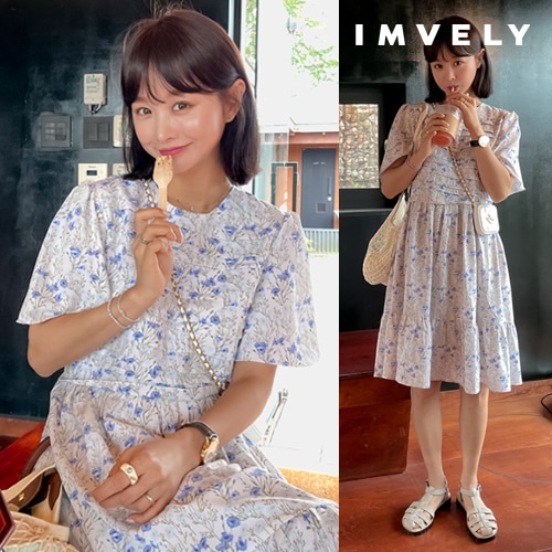 [IMVELY イムブリー公式] フラワーピンタックミニワンピース 韓国