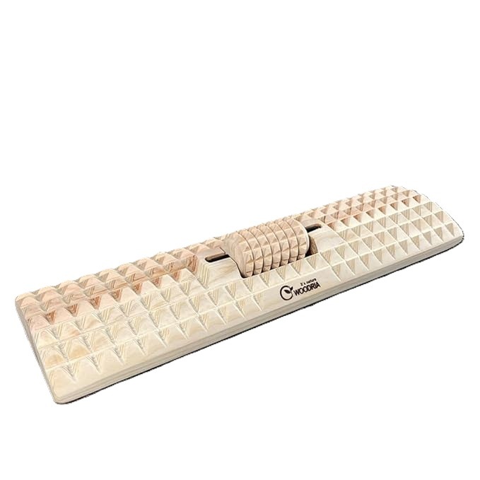 職人手作りヒノキ木製 フットマッサージボードローラー, 14インチ × 4インチ, 400g／11.11oz
