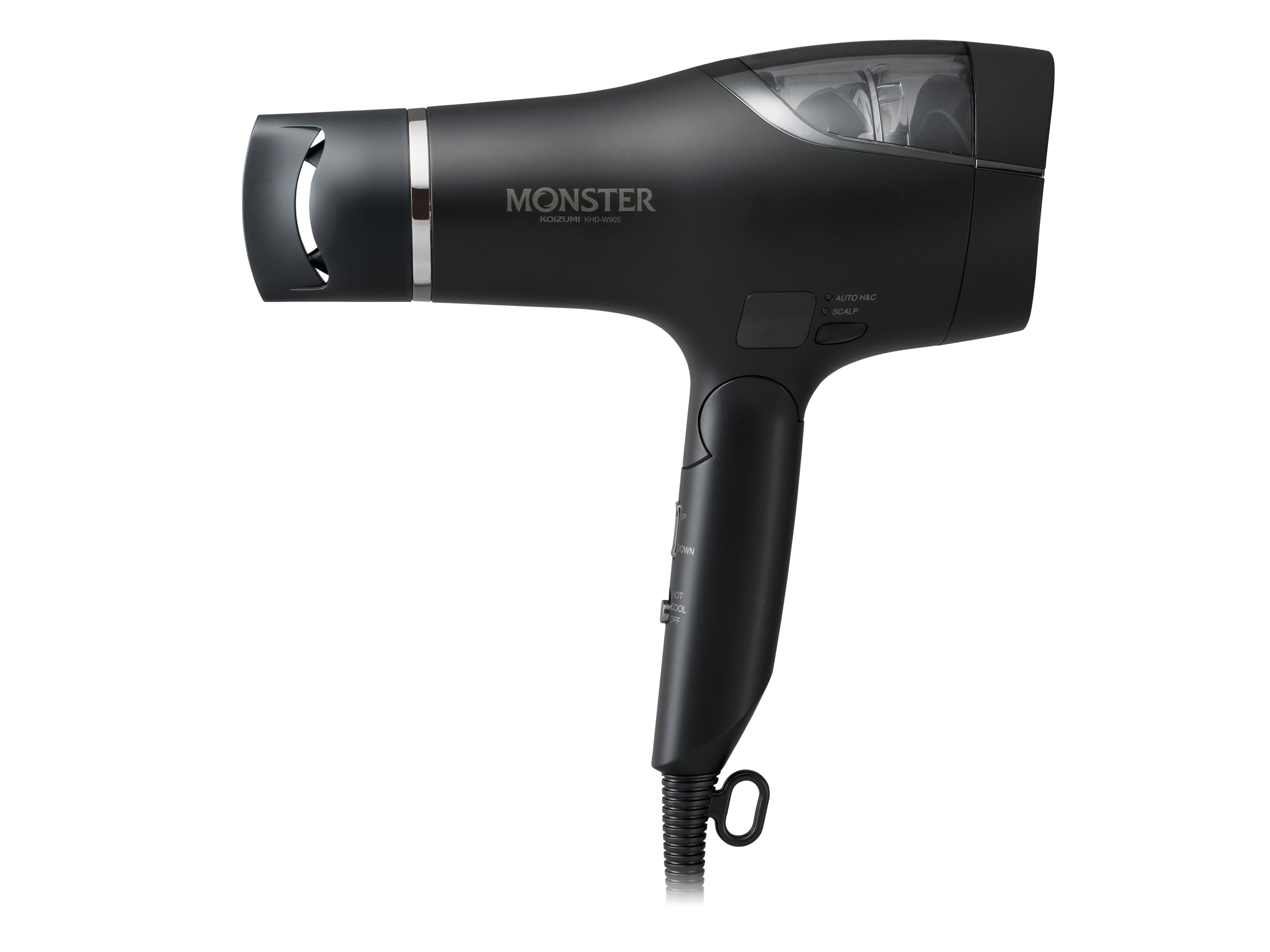 【Amazon.co.jp限定】 コイズミ ヘアドライヤー モンスター 大風量 速乾 温冷自動切替 低温風モード デジタルディスプレイ ダブルファン ブラック KHD-W905/BK