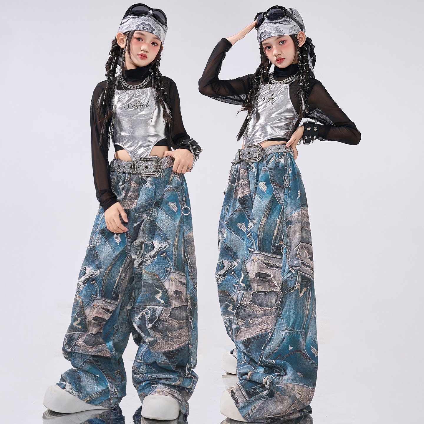 クールガール クロップトップス ジャズダンス女児衣装子供用ジャズストリートダンスファッショナブルでクールなパフォーマンス・ショー衣装女子グループ向けスイート＆クールスタイル秋物