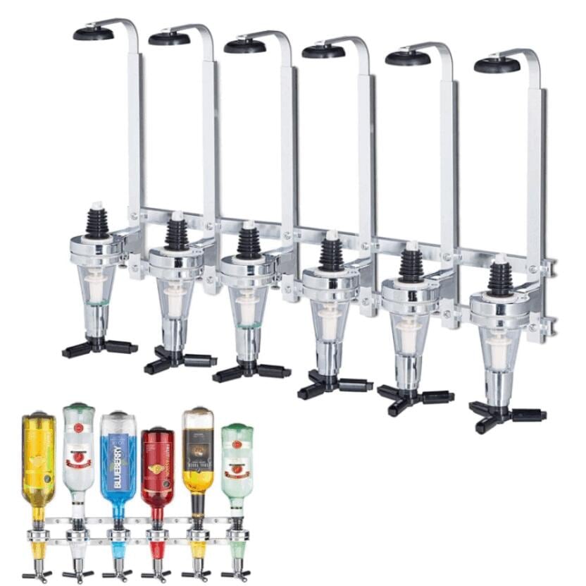 居酒屋向け 壁掛け式 分酒器 アルミ合金 6連ボトルタイプ ワインディスペンサー 自動定量 ドリンクサーバー お酒 ジュース対応 片手で注げる 便利設計 宅飲み 家飲みに最適 バー レストラン パ