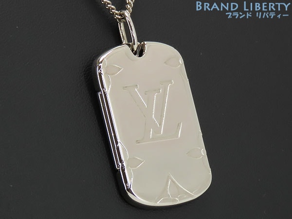 ルイヴィトンロケットネックレスモノグラムドッグタグロケットペンダントネックレスチョーカーシルバーメタルM62484