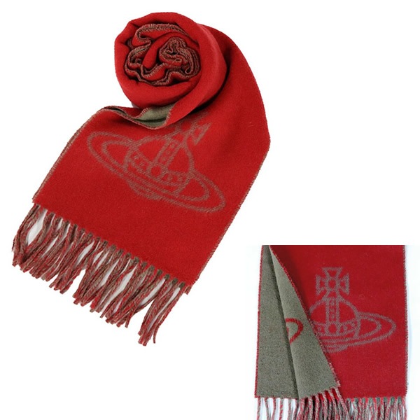 マフラー ストール ビッグオーブロゴ バイカラー W00QL-H401 レディース レッド 刺繍 無地