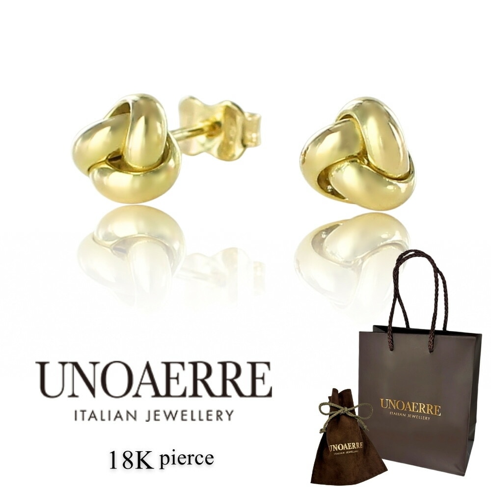 正規品 ウノアエレ ショッパー付き 18金 レディース ピアス プレゼント 女性 両耳ピアス おしゃれ ゴールド スタッド イタリア製 K18 18K イエロー 金 ギフト 贈り物 彼女 母 妻 誕