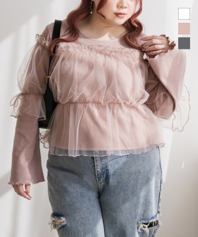 大きいサイズ レディース LL 3L 4L XL XXL XXXL CLETTEオリジナルチュールドッキングプルオーバー