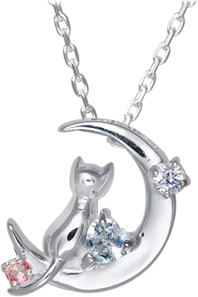 誕生石 ネックレス レディース ネコ 三日月 ペンダント　誕生石が選べる