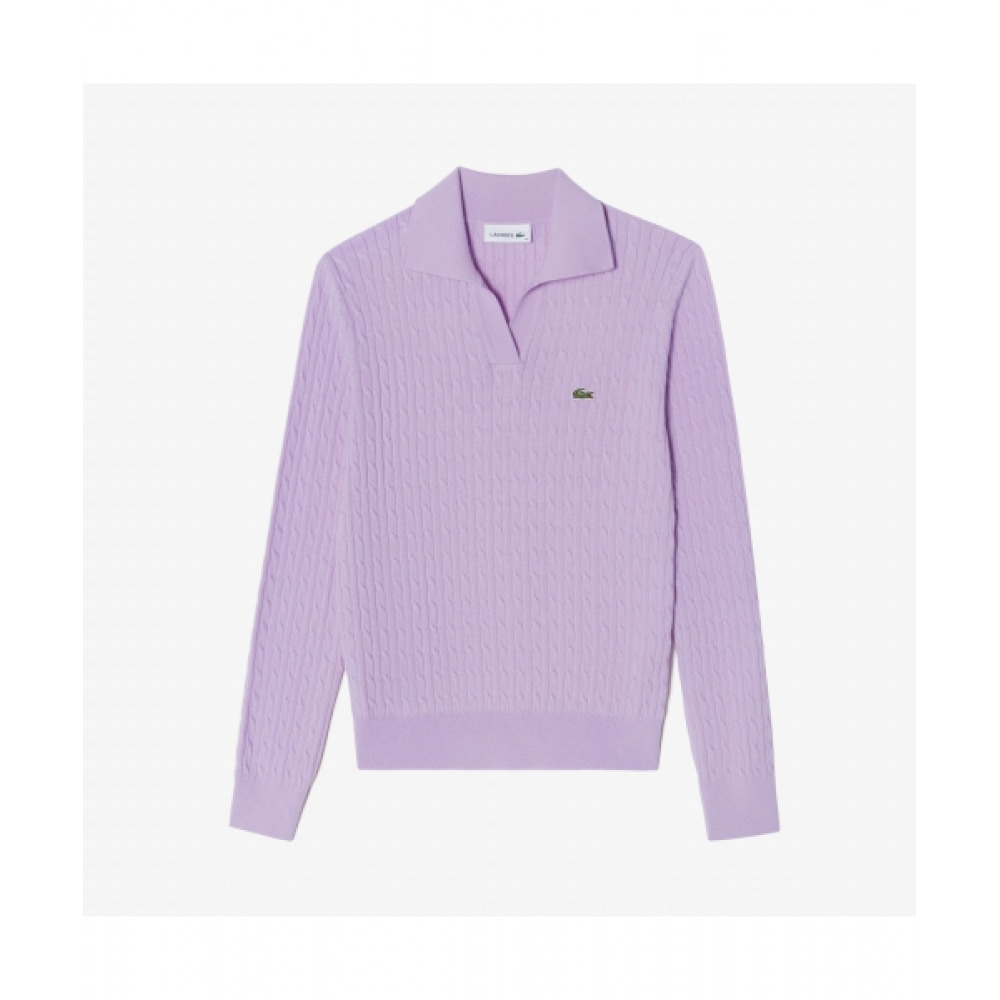 LACOSTE レディースケーブルオープンカラーセーター [ライトパープル]
