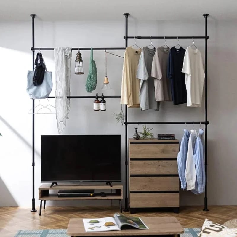 ハンガーラック ワードローブ スリム 頑丈 部屋干し ラック おしゃれ 突っ張りワードローブ TWR3-2630 ブラック 最大幅約263cm