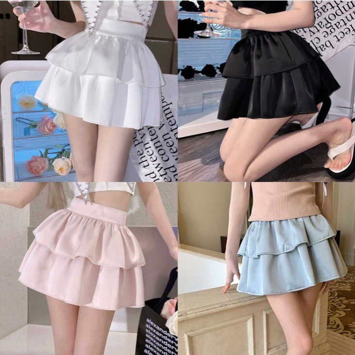 【1つ買うと10つ無料】2025年夏の女性のためのバレエスタイルのふわふわケーキスカートガールラッフルハイウエスト