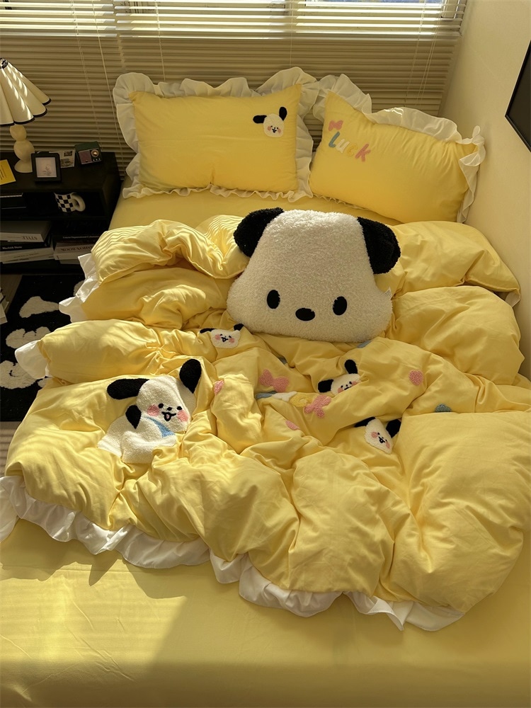 150*200cm/180*220cm/220*240cm韓国漫画犬タオル刺繍水洗綿4点セットシーツ学生布団カバー寮3点セット