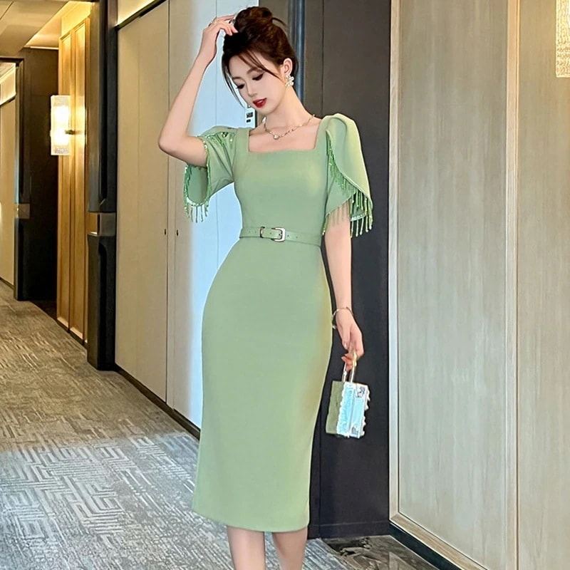 【3日で出荷】フリンジ ワンピース 夏 ドレス パーティー キャバ 着痩せ 大人 お呼ばれ 同窓会 披露宴 卒業式 結婚式 ウェディング 二次会 成人式