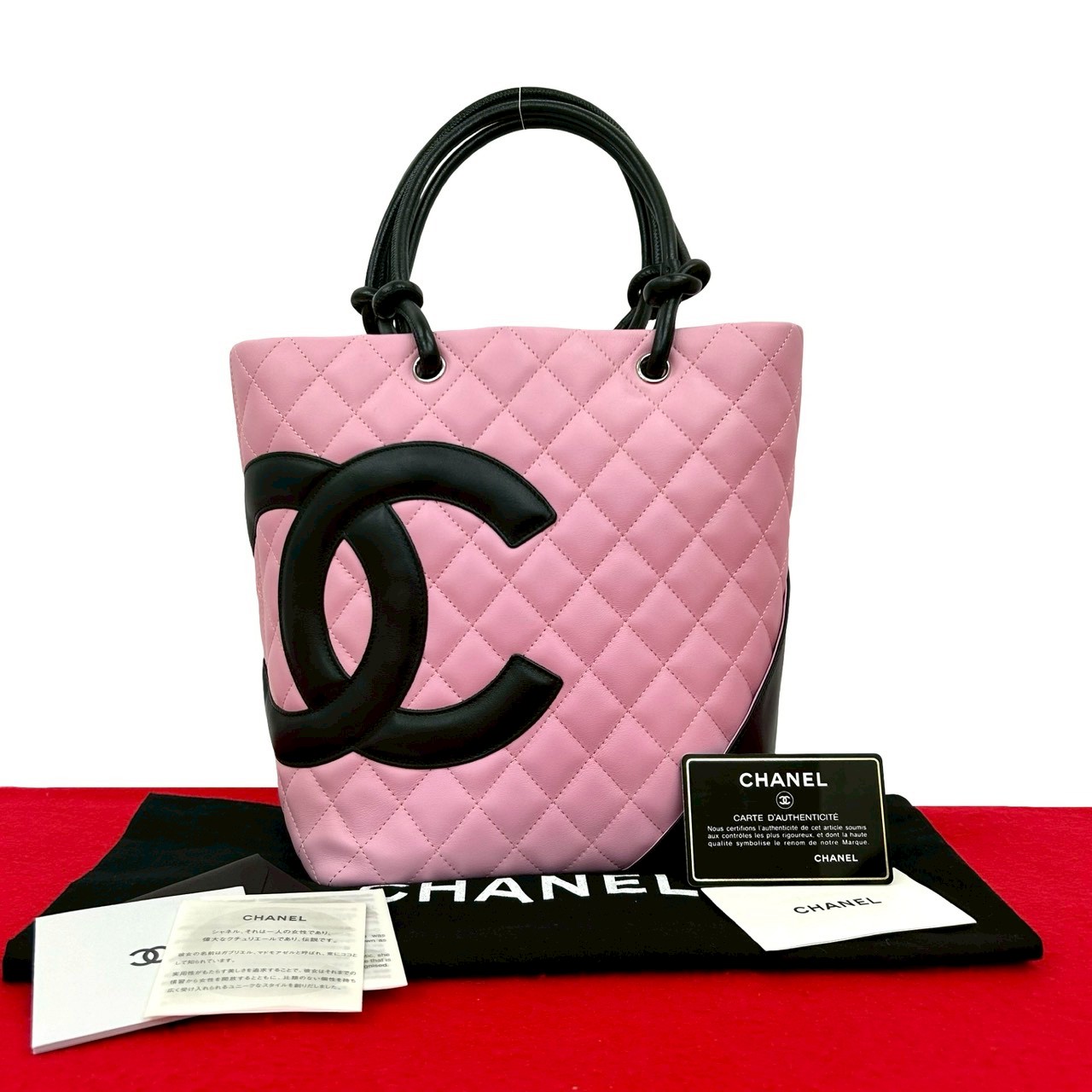 ヴィンテージ カンボン ココマークトートバッグ ラムスキン ピンク 3883a