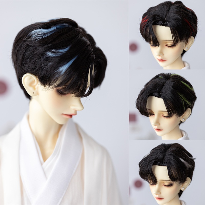 BJDドールウィッグ ブラック ハイライト ミルク糸 ショート 手直し SD/小顔SDサイズ人形用