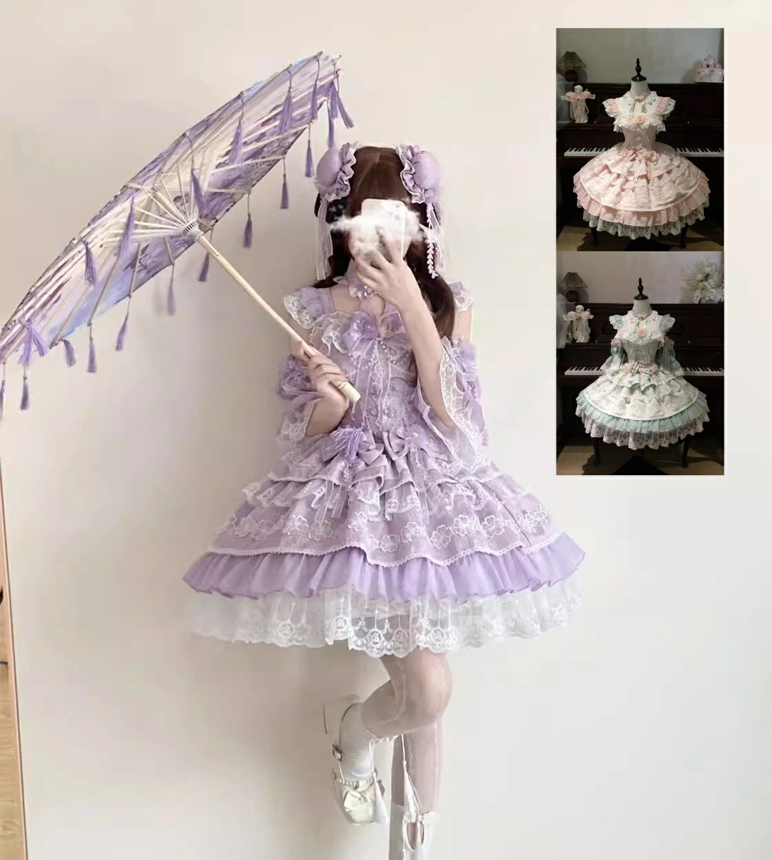 デビューした新品中華風 ロリータワンピース ドレス ジャンパースカート膝丈 フリル レース チュール リボン お姫様 プリンセス Ａライン ティアードスカート 二次元 大人 ジュニア LOLITA J