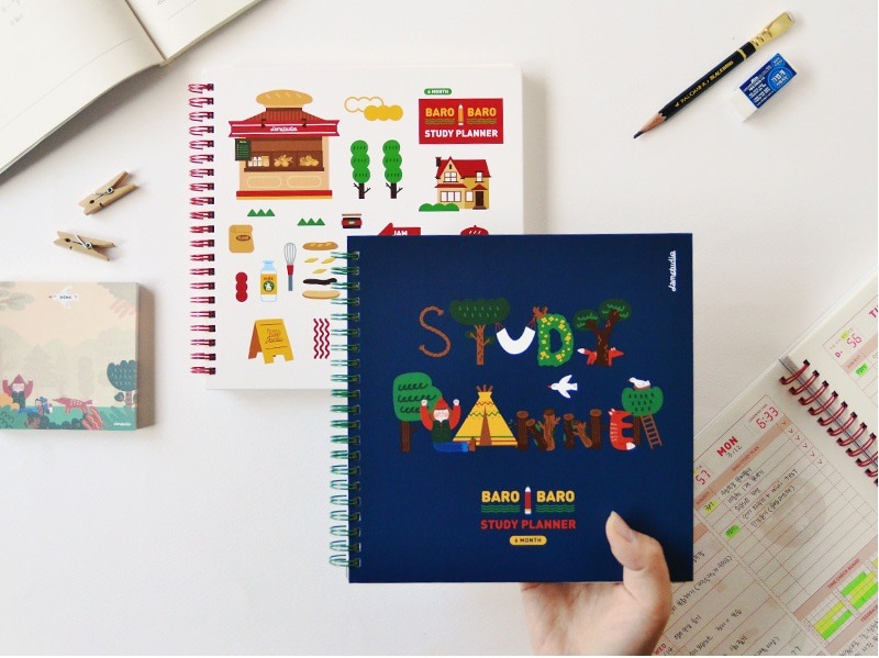 6ヶ月 スタディプランナー かわいい 韓国 文房具 イラスト デザイン Barobaro Study Planner 韓国語 勉強 2つの色 送料無料 大人気 在庫限りの特別価格 新製品 ノート
