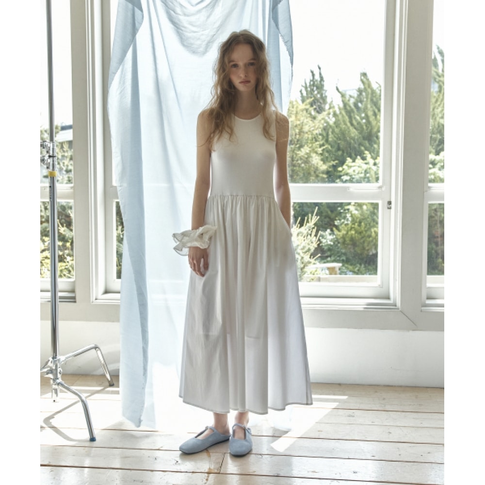 HANE COTTON ノースリーブワンピース_ピュアホワイト