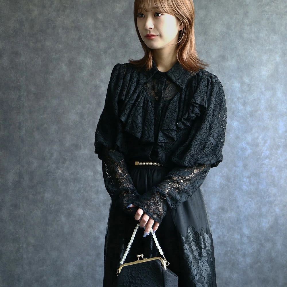 シャツ ブラウス パフスリーブ レース レディース トップス パフスリーブレーストップス 長袖 透け感 シアー トップス 前開き ボリューム袖 送料無料