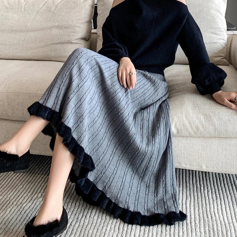 ロングワンピース気質おしゃれスカートプリーツスカート カート 韓国ファッション 大きめサイズ スカート 裏起毛ワンピース