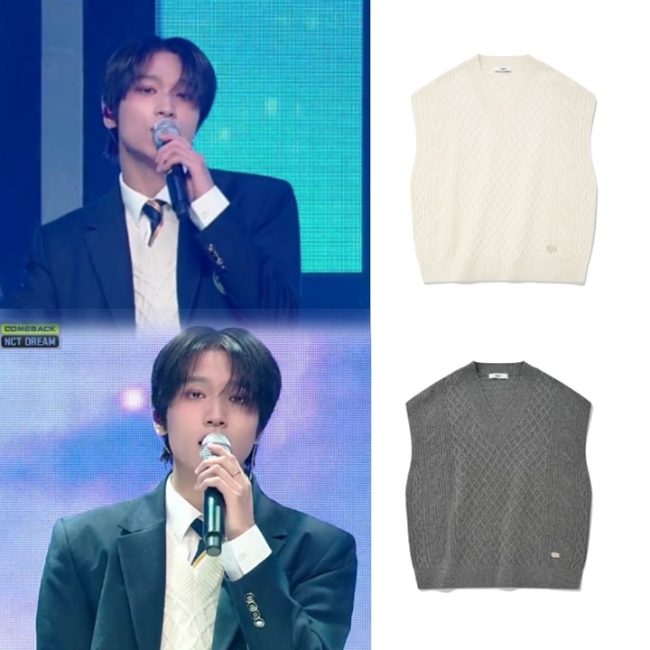 [NCT DREAMヘチャン着用] Vネック ケーブル ニット ベスト