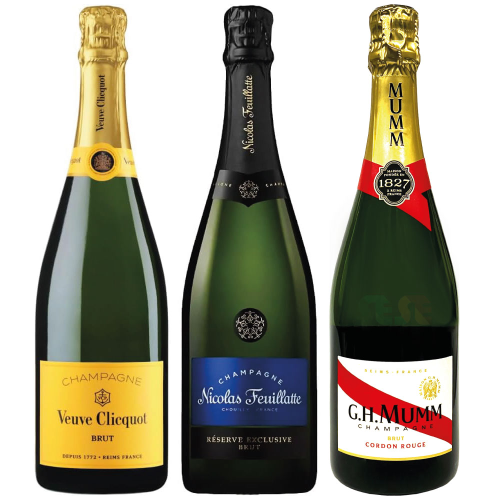 フランス産 厳選銘柄 シャンパン 3本セット / ヴーヴ・クリコ イエローラベル + ニコラ フィアット ブルーラベル + マム グラン コルドン 各750ml 辛口 スパークリングワイン