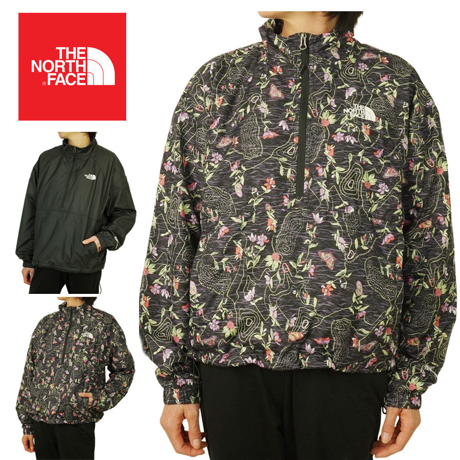 ノースフェイス THE NORTH FACEレディース ジャケットW HYDRENALINE PULLOVER総柄 ナイロンジャケットブラックプリント 蝶々b