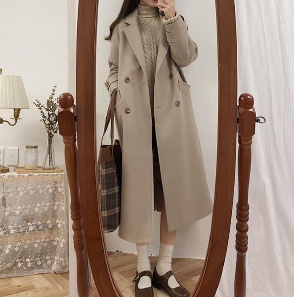 韓国 ファッション レディース ロングコート 大きいサイズ チェスターコート ゆったり 通勤